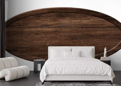 Oval board made of dark wood with wooden frame Wall mural