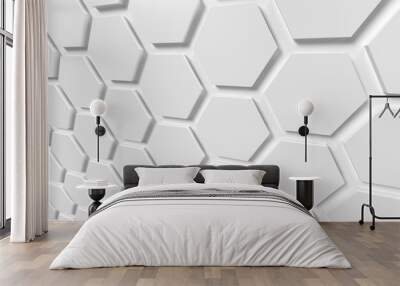 White geometrical hexagon grid background Wall mural