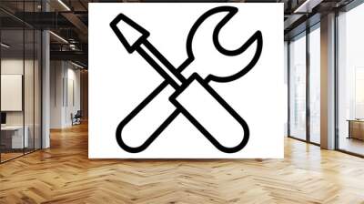 Wrench and screwdriver outline symbol vector icon Wall mural