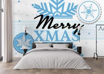 Abstract colorful background with blue snowflake split in two and the text Merry Xmas written in the middle Wall mural