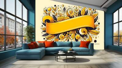 Abstract yellow banner design featuring dynamic shapes and fluid patterns.Yellow art.Generative AI

 Wall mural