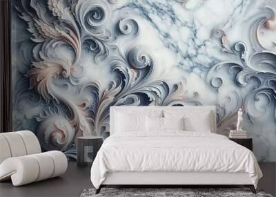 gray marble texture with vintage floral pattern Wall mural