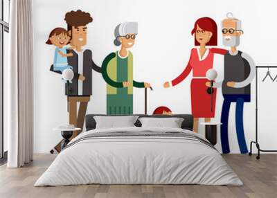 Flat illustration multi-generation family Wall mural