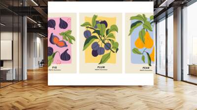 Vector illustration set of botanical posters with different fruits. Art for for postcards, wall art, banner, background. Wall mural