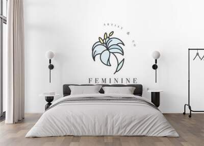 Vector template logo or emblem - floral boutique- lily flower. Logo in trendy linear style. Wall mural