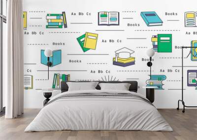 Bookstore elements line icons collection, university learning, library equipment. Wall mural