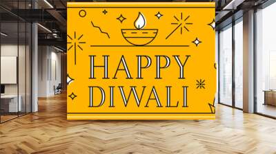 Happy diwali greeting web banner in linear style with fireworks and petards, indian festival celebration background Wall mural