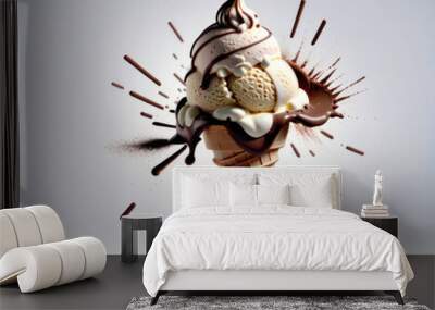 ice cream chocolate covered  cone with chocolate sphing and topping Wall mural