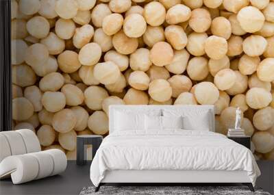 Background texture of fresh natural macadamia nuts Wall mural