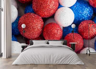 Different sized red white and blue glitter balls Wall mural