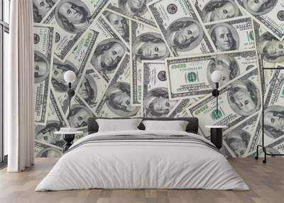 Hundreds of new Benjamin Franklin 100 dollar bills Wall mural