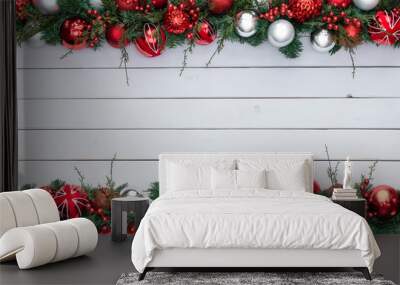 Red and white colorful festive double Xmas border Wall mural