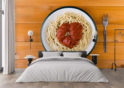 Spaghetti pasta served with a savory tomato sauce Wall mural