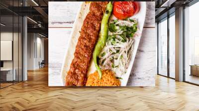 Adana Kebab Served with Green Vegetables in  White Plate Wall mural