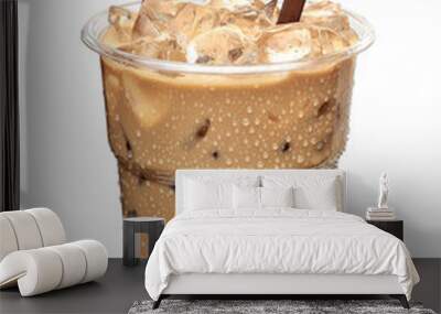 Iced latte or coffee in togo or takeaway cup isolated on white background.  Wall mural