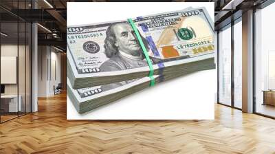 New design US Dollar bills bundles stack on white background including clipping path. Wall mural