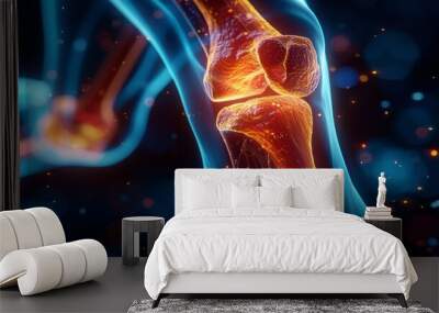 A close up of a knee joint with a red and orange glow Wall mural