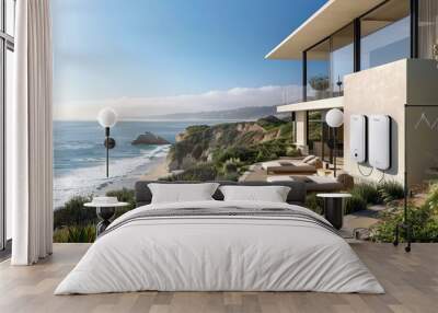 A house with a large patio overlooking the ocean Wall mural