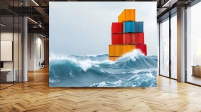 A ship is in the ocean with a storm in the background Wall mural