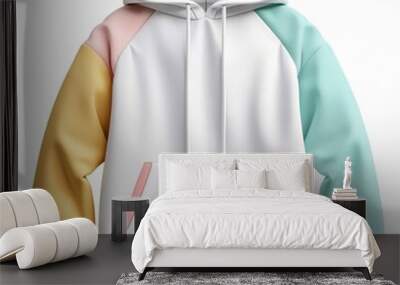 Bright and colorful hoodie, fashion element, detailed 3D render, modern style, isolated on white background Wall mural