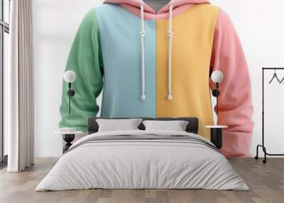 Colorful hoodie, fashion element, realistic 3D render, vibrant colors, isolated on white background Wall mural