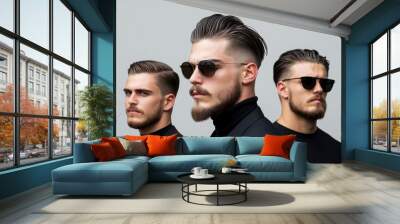 Stylish Men with Sunglasses in Modern Fashion Portrait Wall mural