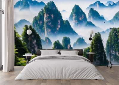 beautiful landscape of the mountains in the morning Wall mural