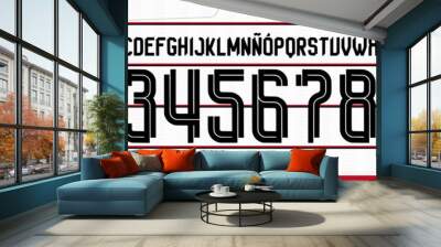 font vector team 2023 - 2024 kit sport style font. football style font with lines. flamengo away fon Wall mural