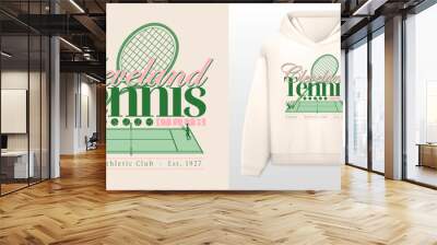 logo slogan graphic, retro tennis club university with sport, shield and laurel. city cleveland, health and fitness club summer SS23 tennis crest sport  Wall mural