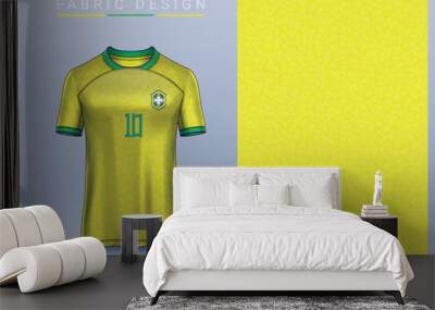 Textile fabric for sports shirt, sports shirt, brazil jersey. football jersey for football club. Uniform front view. Wall mural