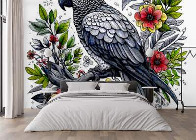 grey parrot Wall mural