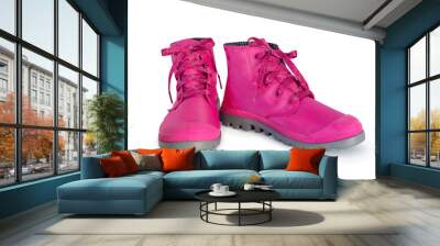 fashion pink boots isolated on white color background Wall mural