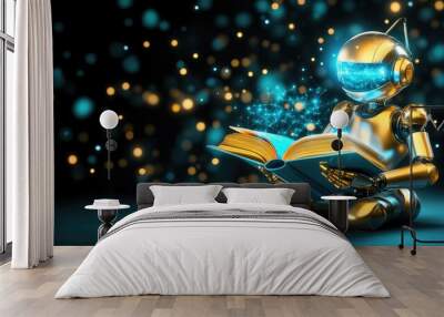 Futuristic robot reading book: ai and education with digital connectivity Wall mural