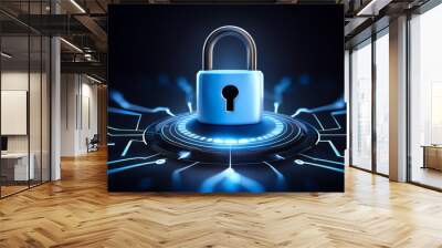 cyber security, technology background with a padlock, internet security and data protection Wall mural