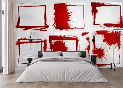 Grunge backgrounds set, brush paint ink stroke over square frame Wall mural