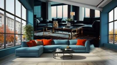 modern interiors trends in arrangement and furniture, Classy interiors, living room, living room and leather furniture Wall mural