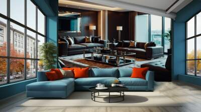 modern interiors trends in arrangement and furniture, Classy interiors, living room, living room and leather furniture Wall mural