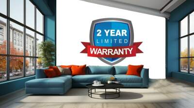 Blue metallic 2 year warranty shield with red ribbon Wall mural