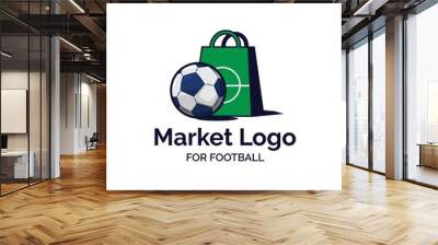 Football with shopping bag illustration market shop logo design Wall mural