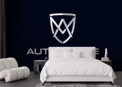 Initial letter AM inside luxury steel shields automotive logo design Wall mural