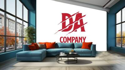 Red DA letter template logo design with scratch effect Wall mural