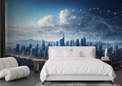 Modern City Landscape Showing Dots and Lines Wall mural