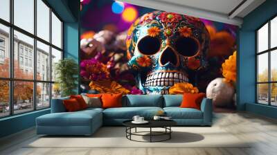 Dead day decoration with skull and candlelight  Wall mural