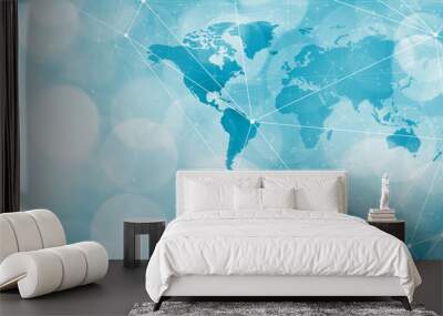 Future world communication technology design lines, circles and world map Wall mural