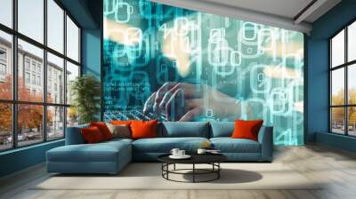 Hacker cybercrime, computer cyber attacks Wall mural