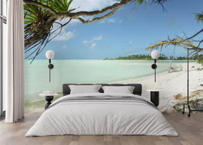 tropical beach with palm trees Wall mural