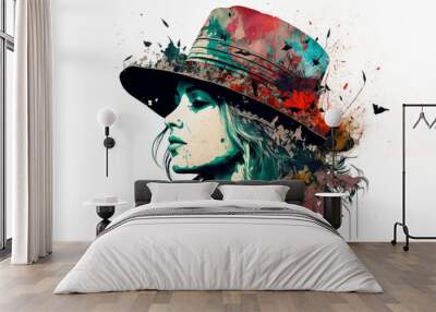 Graffiti of a boho girl with a hat Wall mural