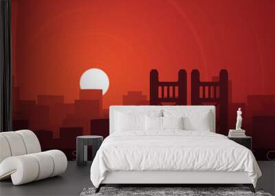 Sacramento Low Sun Skyline Scene Wall mural