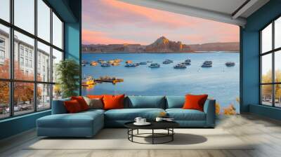 Houseboats naer Wahweap Marina on Lake Powell in Page Arizona Wall mural