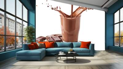 Glass of chocolate milk splashing. Wall mural